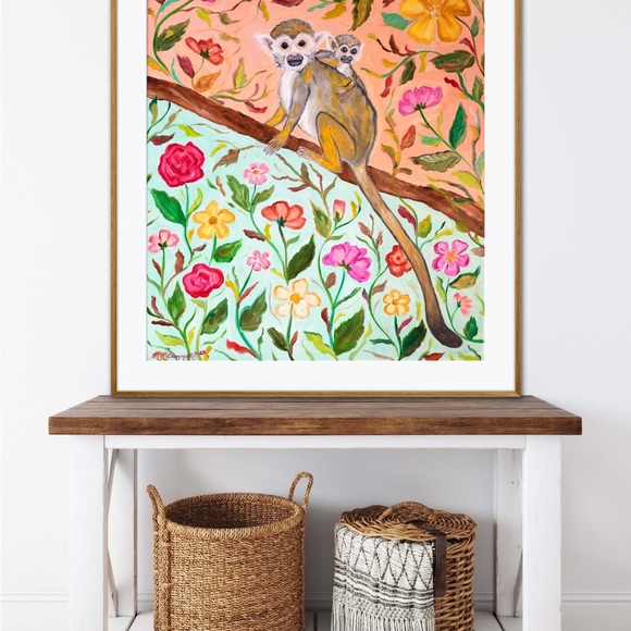Squirrel Monkeys Art Print Oil Painting tropical floral botanical animal decor - Picture 9 of 9